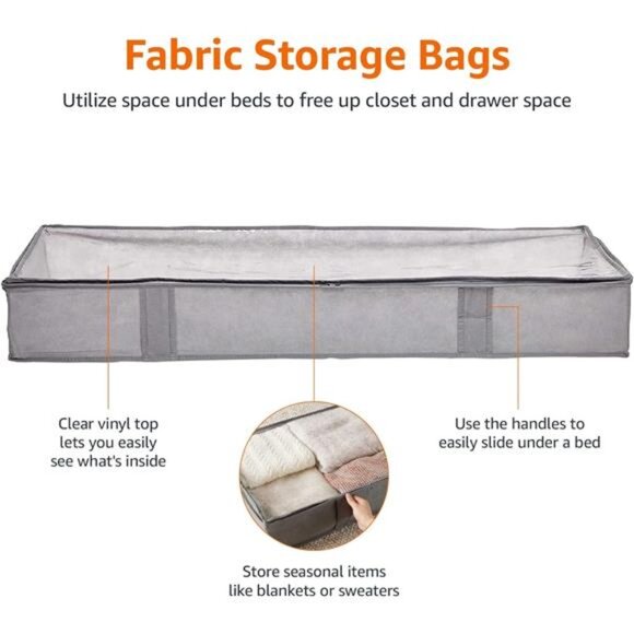 Under Bed Fabric Zipper Blanket Storage Container Bags with  Bags with Handles - Picture 2 of 6